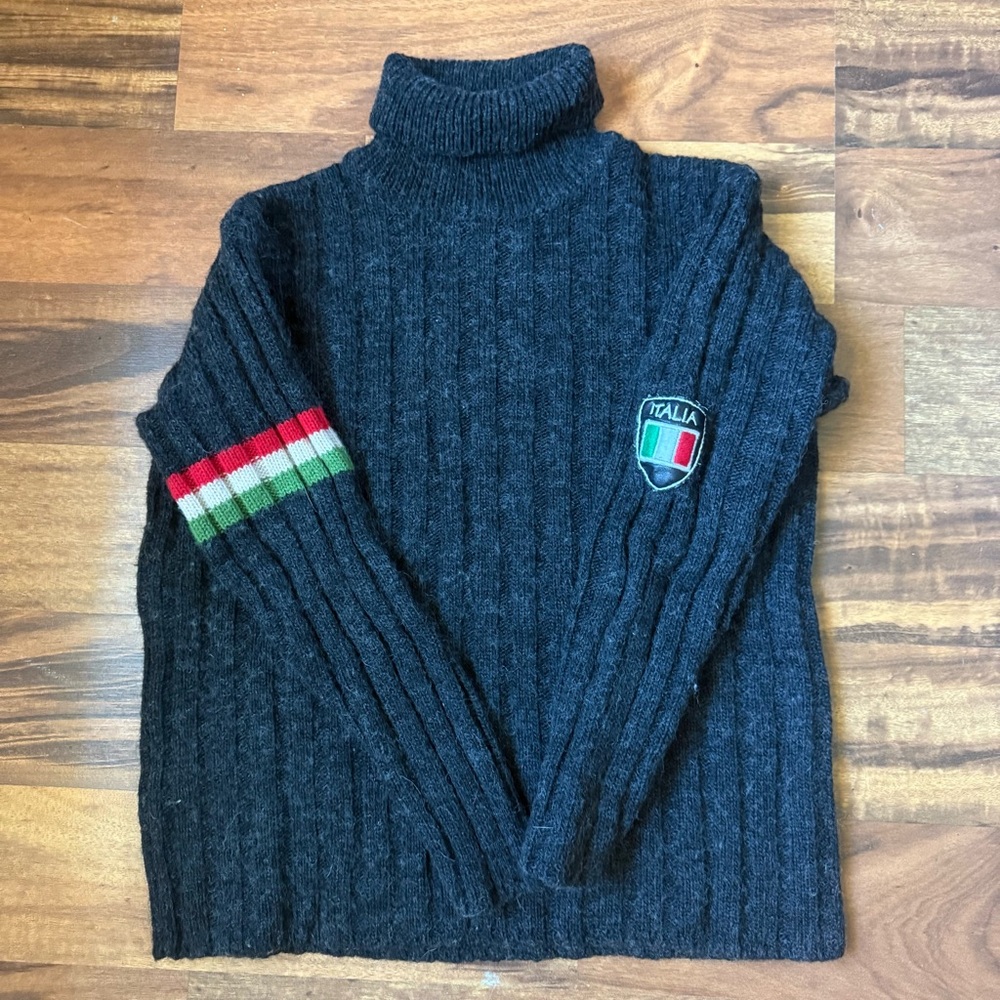Bouling Made In Italy Children’s Wool Sweater Grey Stripe Sleeve Vintage 90’s